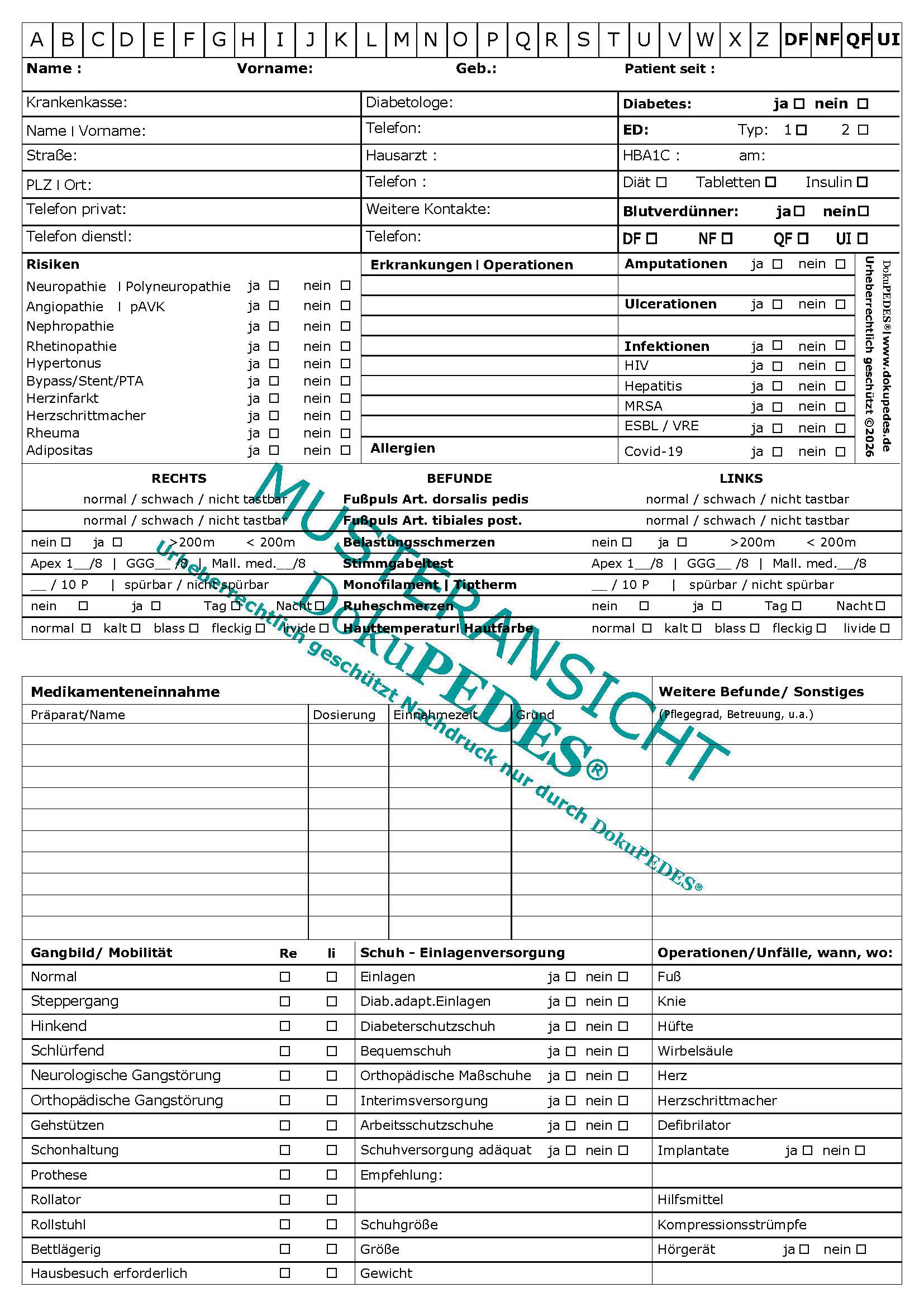 KARTEIKARTE | PODO- THERAPIEKARTE - Eingangsbefundung A5 Klappkarte - Version 2026 Download [Digital] – Bild 2